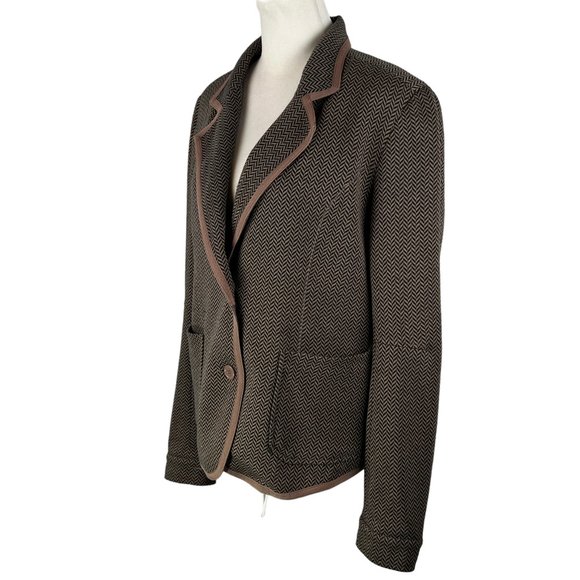 Darling! Libby. Edelman Brown & Tan Herringbone Blazer with Leopard Lini… - Picture 2 of 12